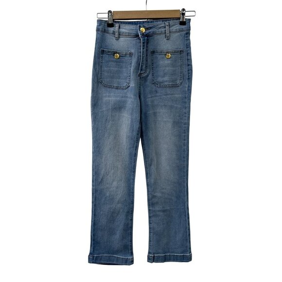 Sailor Gold Button Slim Wide-Leg Jean Light Wash Denim Women XS/24 - Picture 1 of 13